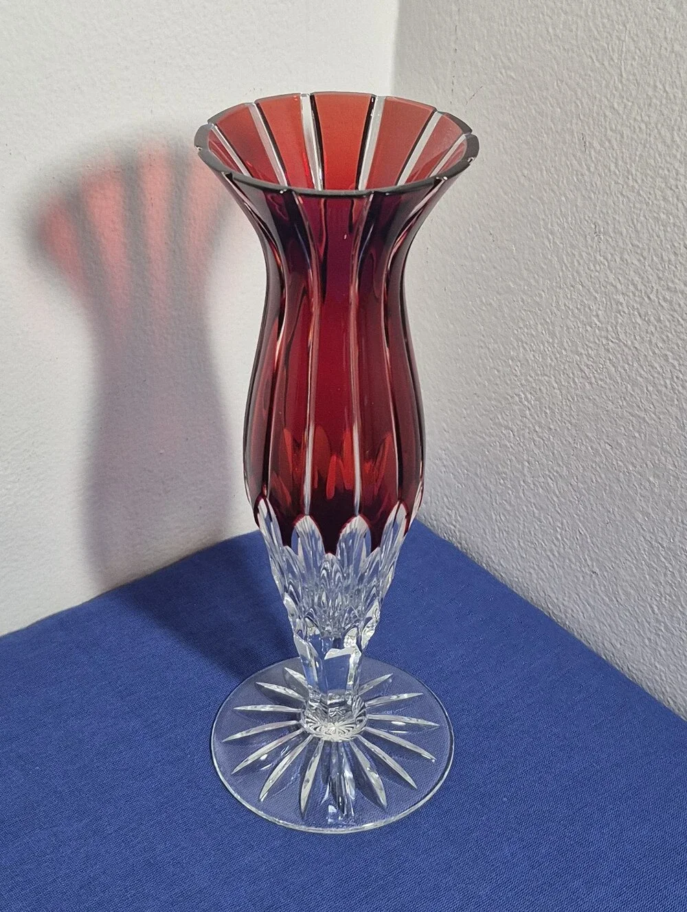 Ajka Crystal Hungary Castille Alberga Ruby Red Cut to Clear Vase 9